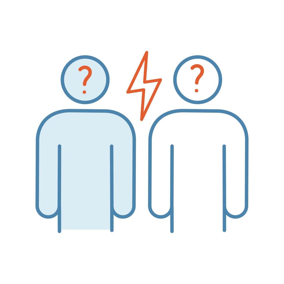 Conflict color icon. Misunderstanding. Irritation and aggression. Behavioral stress symptoms. Communication problems in relations. Disagreement, quarrel, dispute. Isolated vector illustration