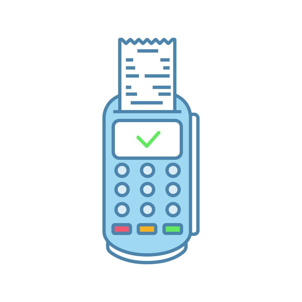 Payment terminal receipt color icon. Successful POS terminal transaction. E-payment. Isolated vector illustration