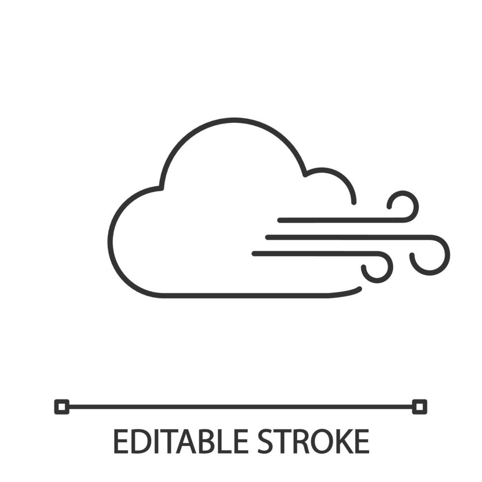 Cloudy windy weather linear icon. Clouds and wind. Thin line illustration. Overcast. Weather forecast. Contour symbol. Vector isolated outline drawing. Editable stroke