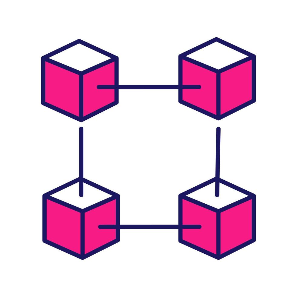 Blockchain technology color icon. Big data. Cryptocurrency. Fintech. E-commerce. Connected cubes. Isolated vector illustration