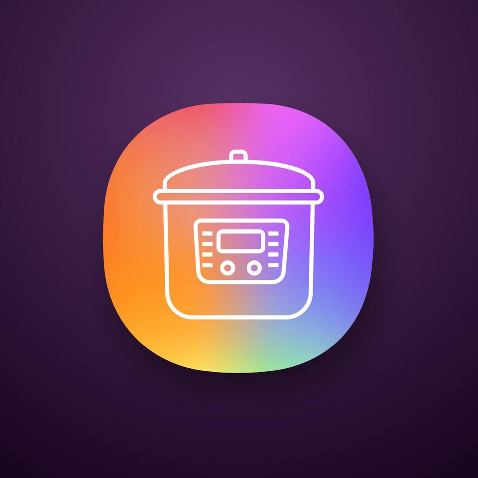 Multi cooker app icon. Slow cooker. Crock pot. Pressure multicooker. Kitchen appliance. UI UX user interface. Web or mobile application. Vector isolated illustration