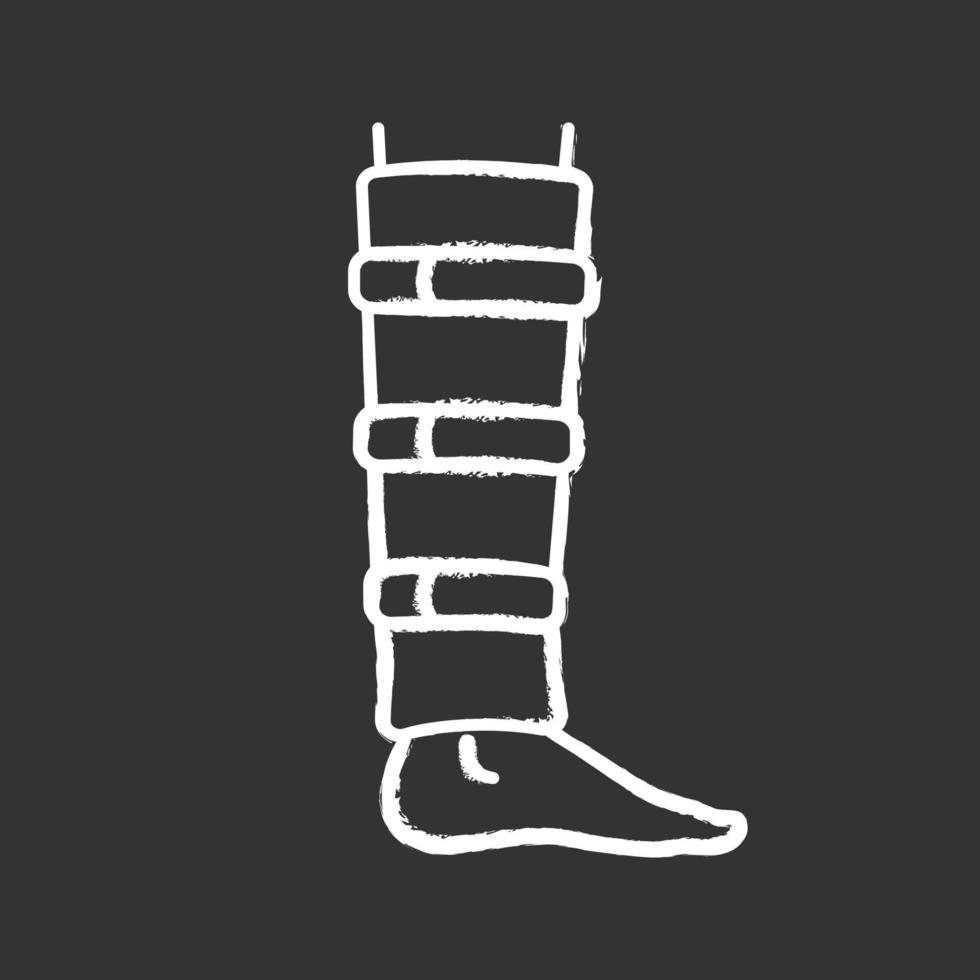 Shin brace chalk icon. Shin support. Adjustable calf brace. Lower leg compression wrap. Leg injury treatment and pain relief. Calf muscle injury treatment. Isolated vector chalkboard illustration