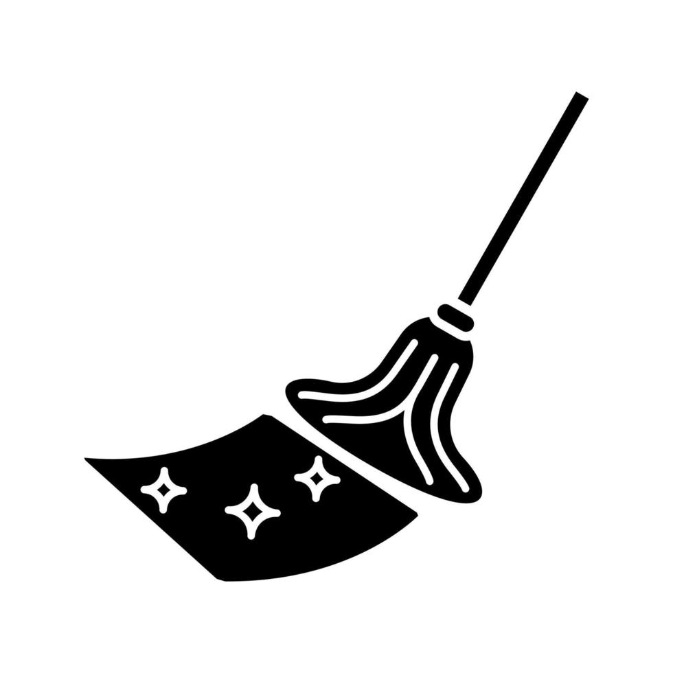 Cleaning mop glyph icon. Silhouette symbol. Mopping floor. Negative space. Vector isolated illustration