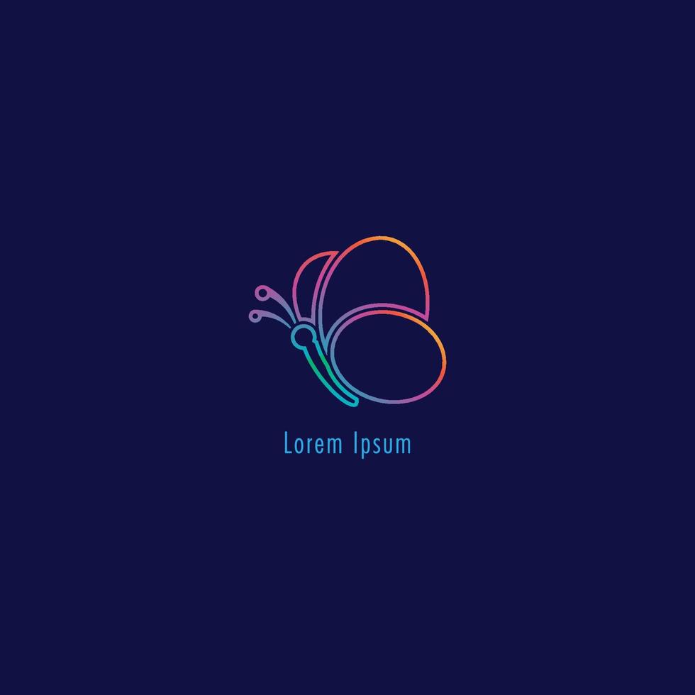 Abstract Flying Butterfly with rounded wings. Outline logo style . Animal Logo Concept Isolated on Navy Blue background. Colorful Rainbow Gradient. Suitable for beauty and fashion product vector