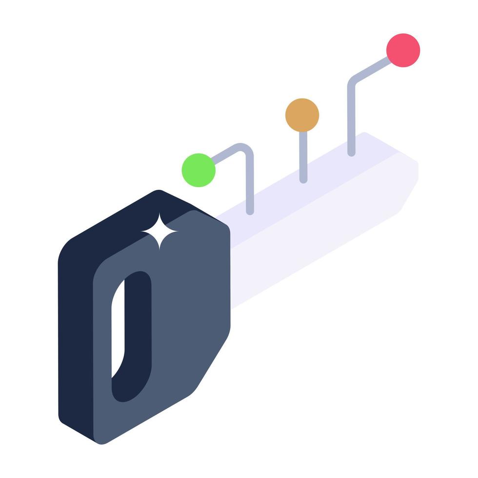 Key with nodes, isometric icon of digital key vector