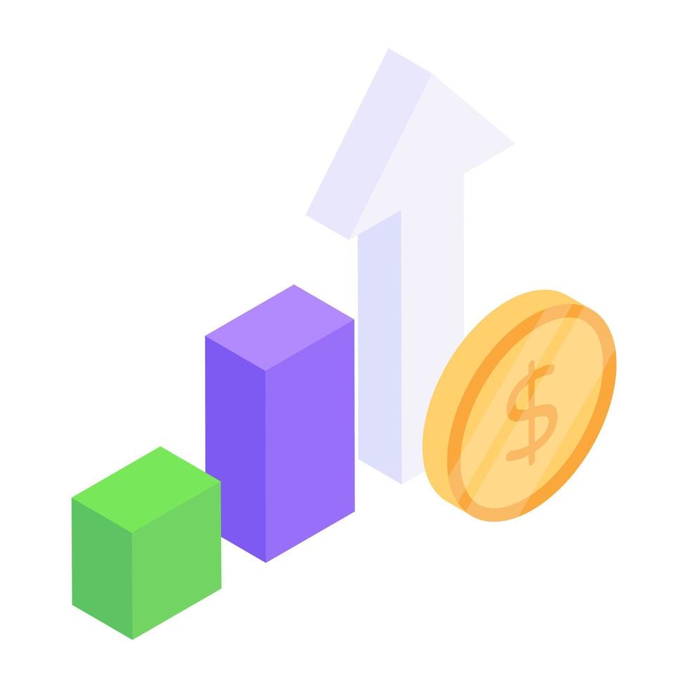 A customizable isometric icon of financial statistics vector