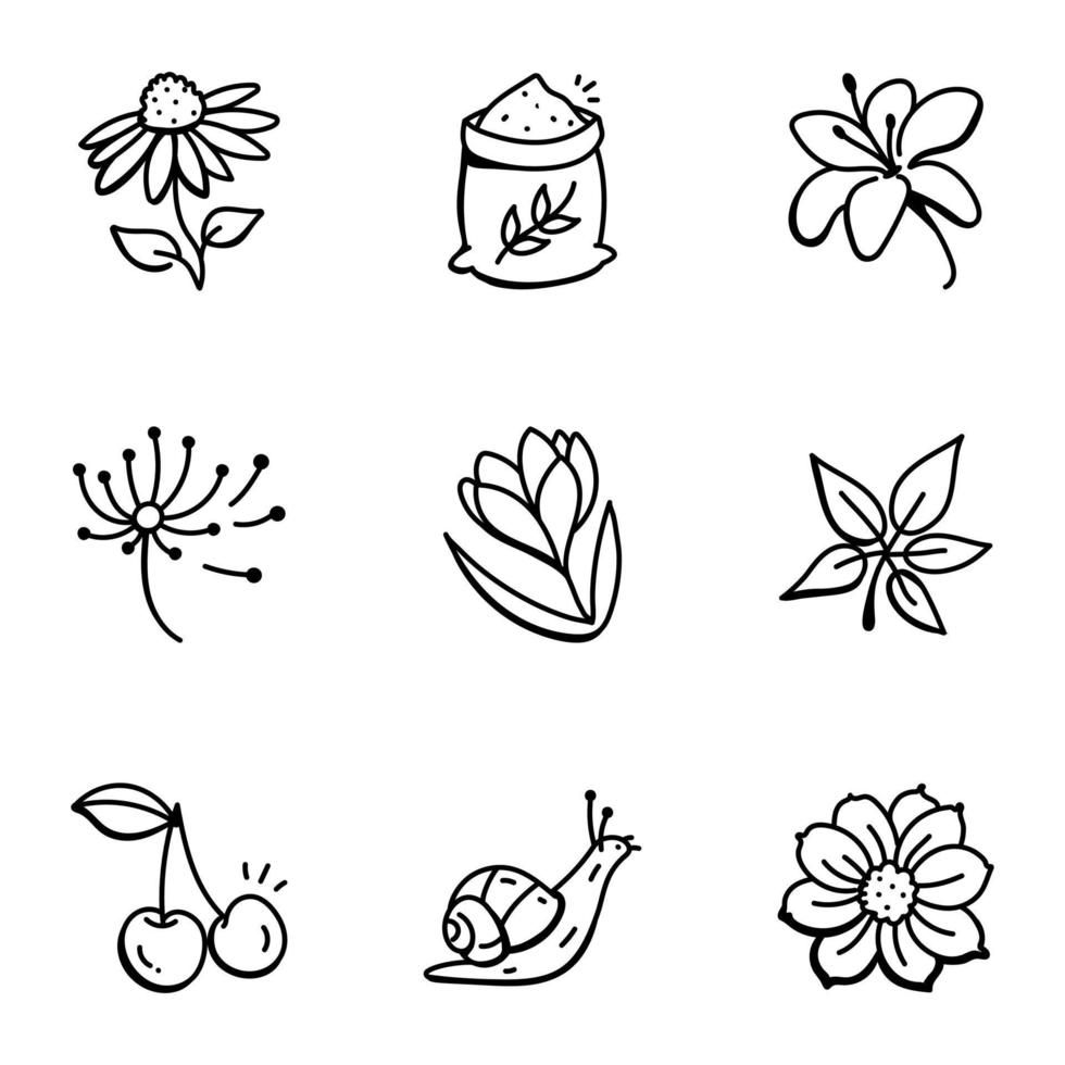 Hand Drawn Icons of Flowers vector