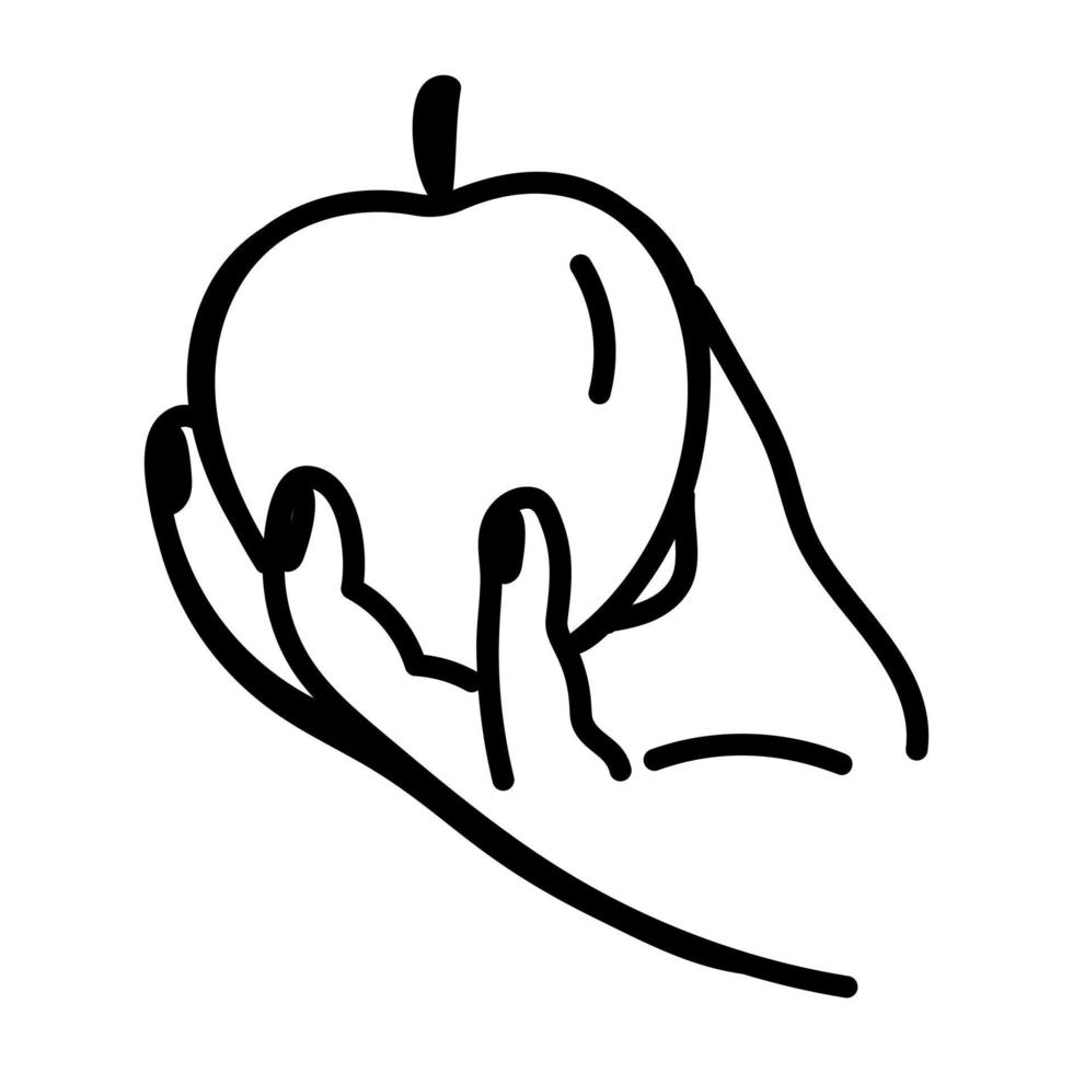 An apple in hand, doodle icon vector