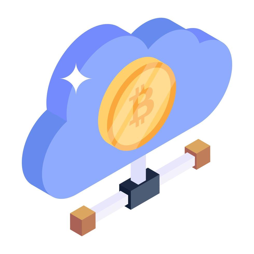 descargar icono isométrico premium de bitcoin en la nube vector