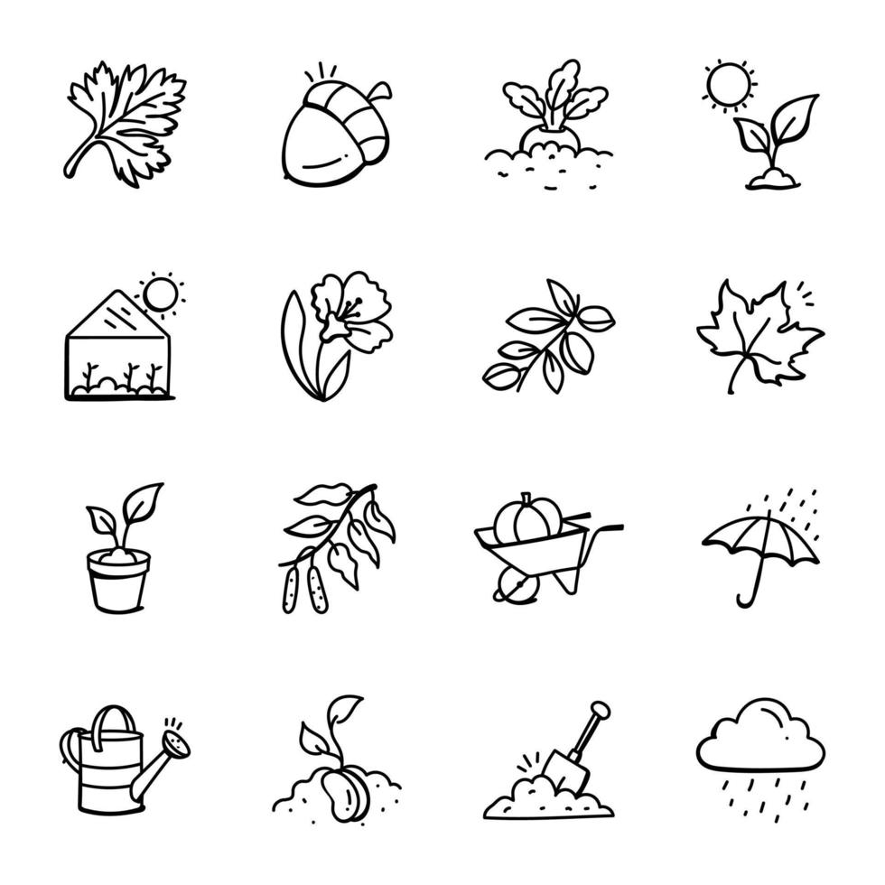 conjunto de iconos dibujados a mano de agricultura vector