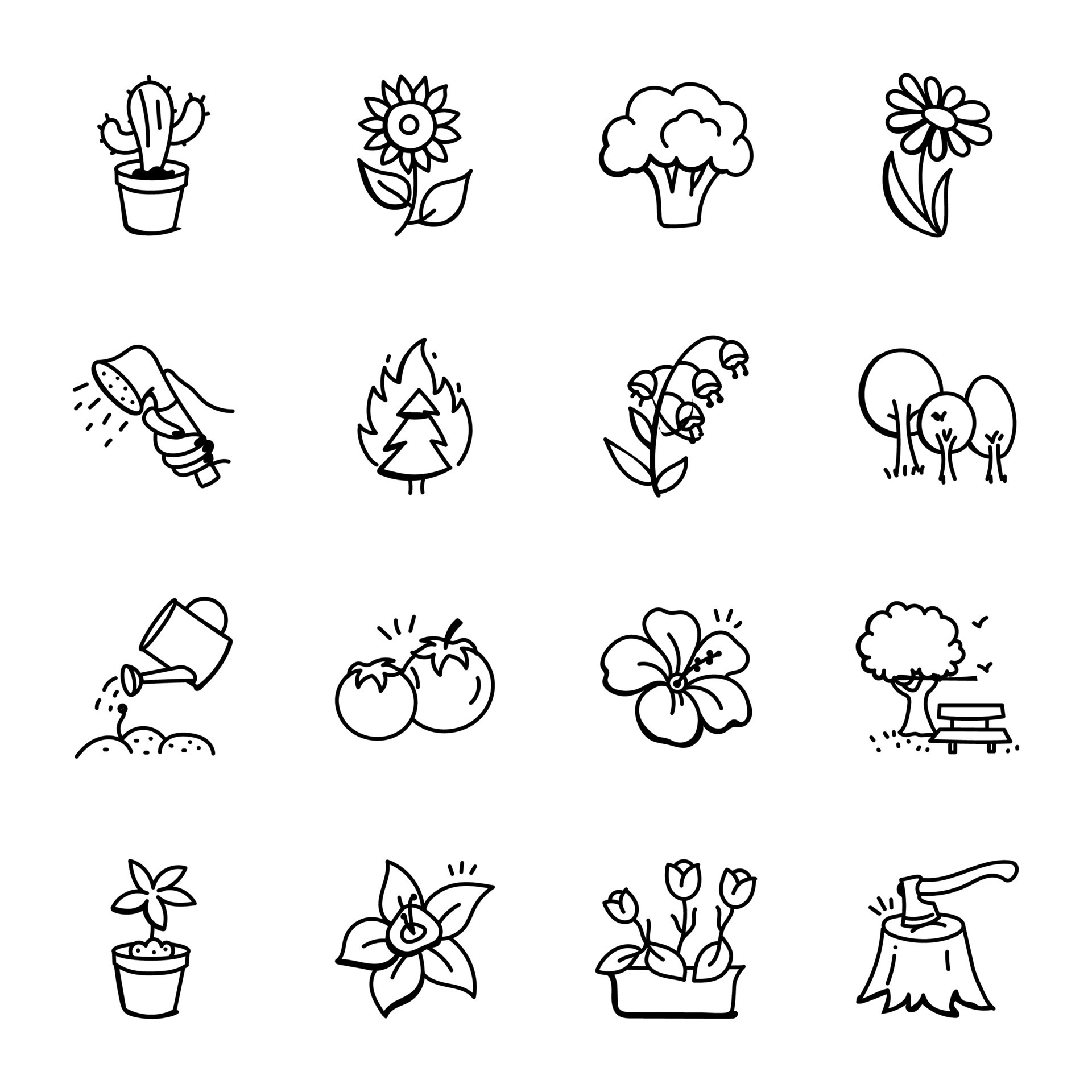 Set of Floral Plants Doodle Icons 7983228 Vector Art at Vecteezy