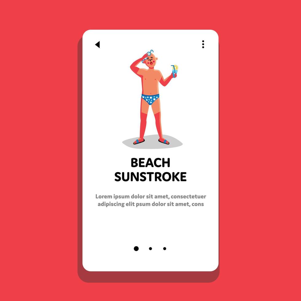 Beach Sunstroke And Sunburn Painful Man Vector