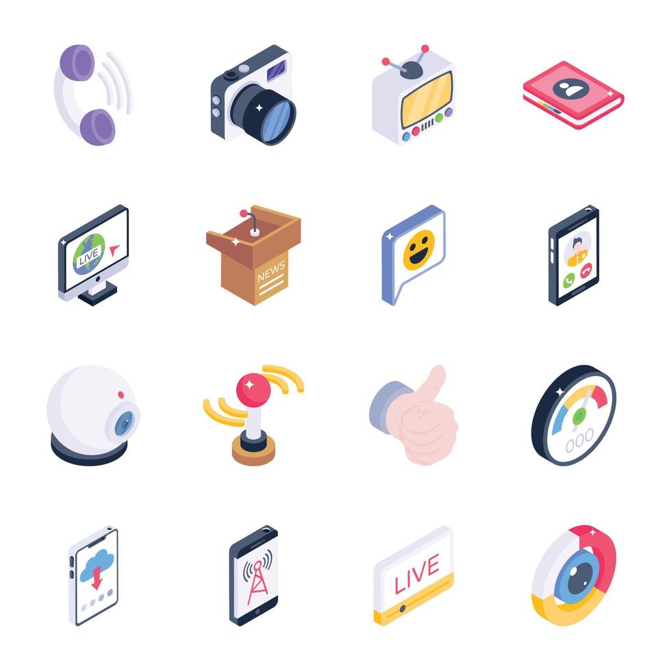 Collection of Multimedia Isometric Icons vector