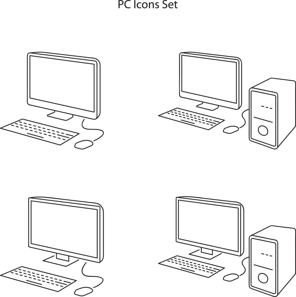 computadora pc con icono de monitor aislado sobre fondo blanco de la colección de computadoras. computadora de pc con icono de monitor computadora de pc moderna y moderna con símbolo de monitor para logotipo, web, aplicación, ui. vector