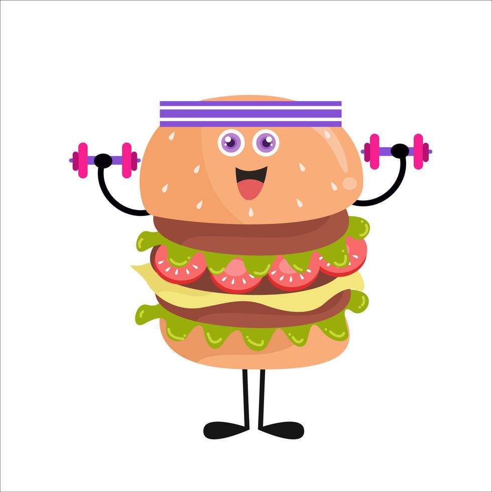 linda caricatura de hamburguesa con varias actividades vector