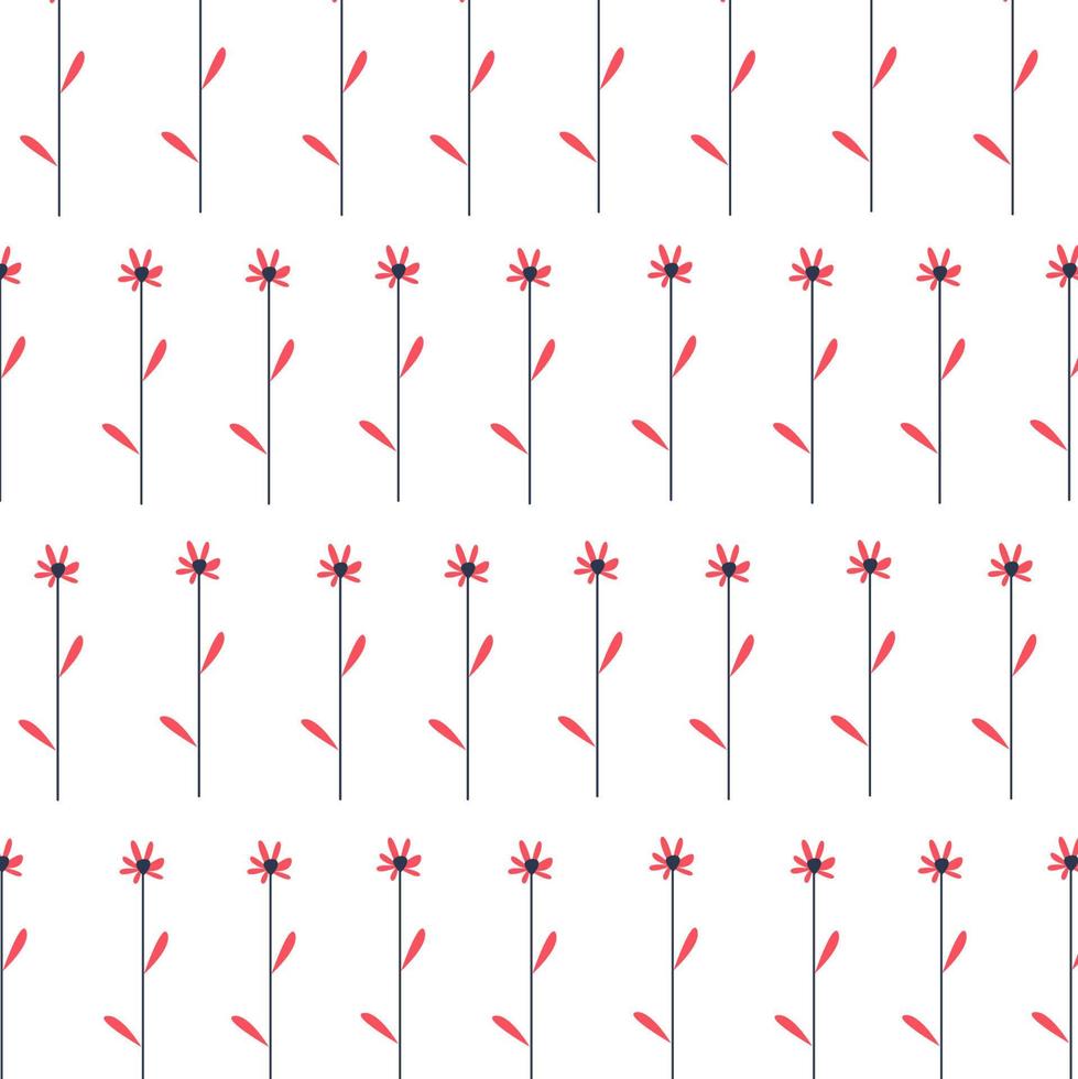 Vector illustration of flat pattern with simple flowers and leaves