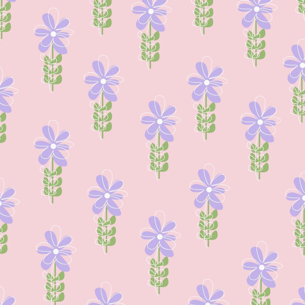 Vector illustration of flat pattern with simple flowers and leaves