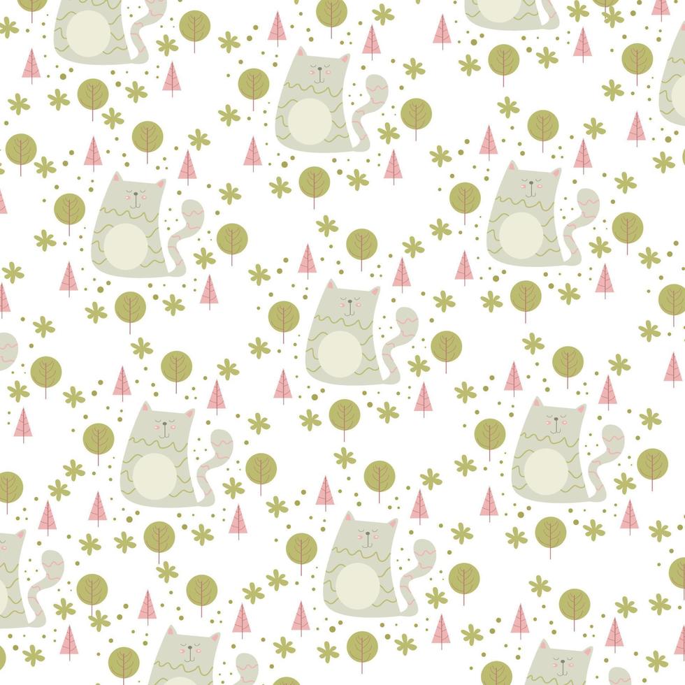 Vector illustration of elegant pattern with cute leaves and animals