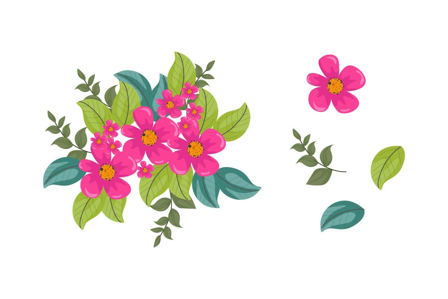 una variedad de coloridos arreglos de hermosas hojas y flores vector