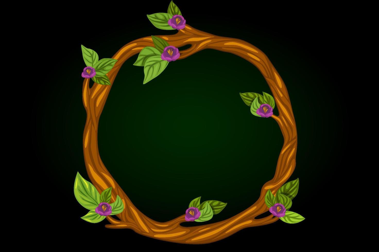 Vector illustration of a round flowering wreath of branches.Round wreath with flowers for a card.