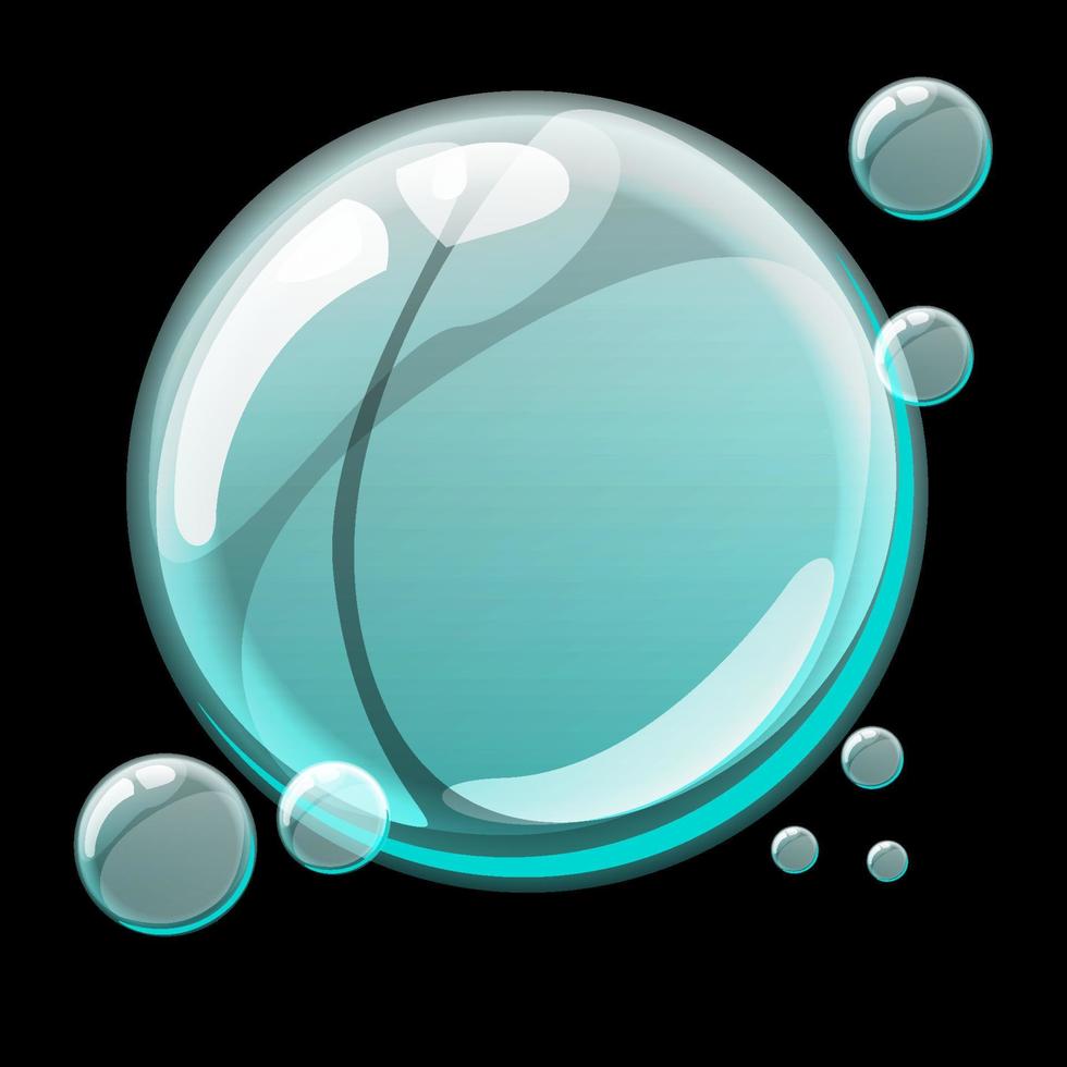 Big empty soapy cartoon bubble for the game. Soap round bubble icon on a black background. vector