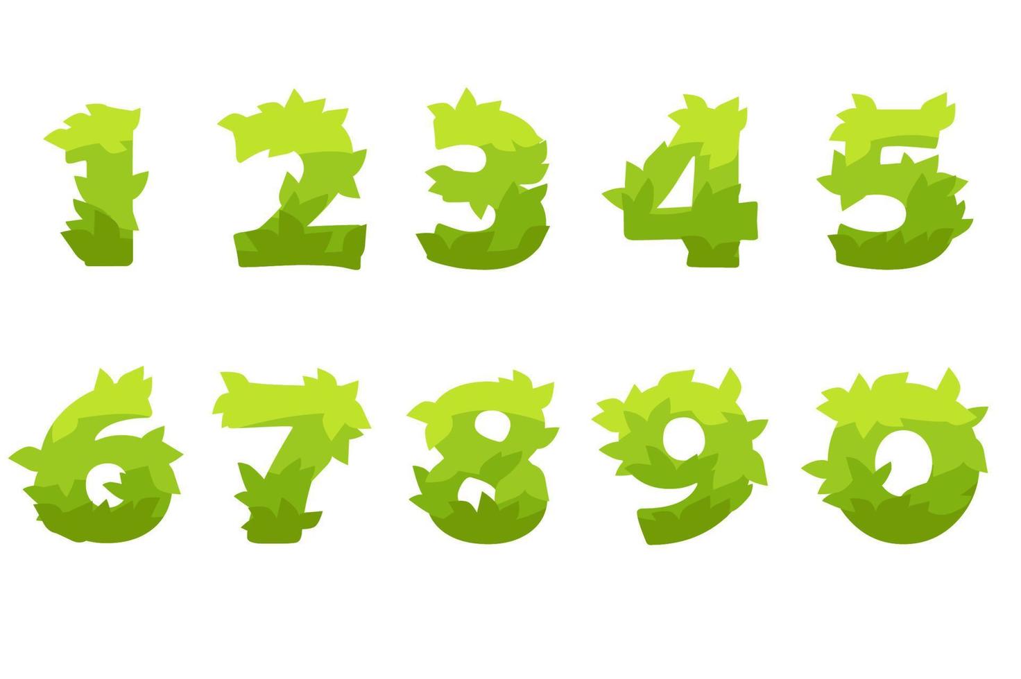 Vector set of cartoon numbers from green grass. Illustration of isolated group of numbers.