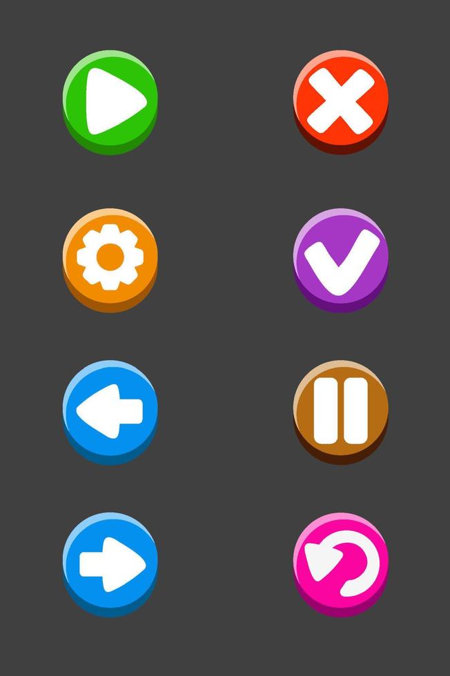 conjunto de botones aislados para el juego. signos o iconos de color vectorial para la interfaz. vector