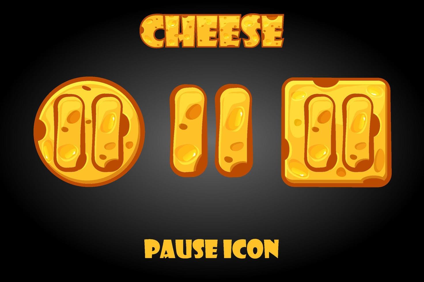 conjunto vectorial de botones de pausa de queso para el menú. Iconos de parada para la interfaz gráfica de usuario del juego. vector