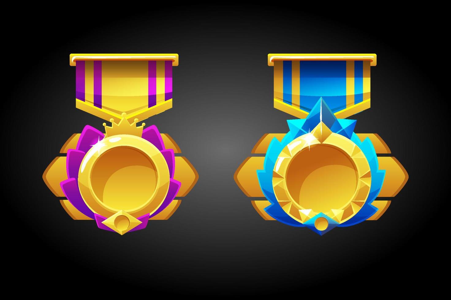plantillas de medallas de oro en blanco para el juego. conjunto vectorial de premios de lujo para los ganadores. vector