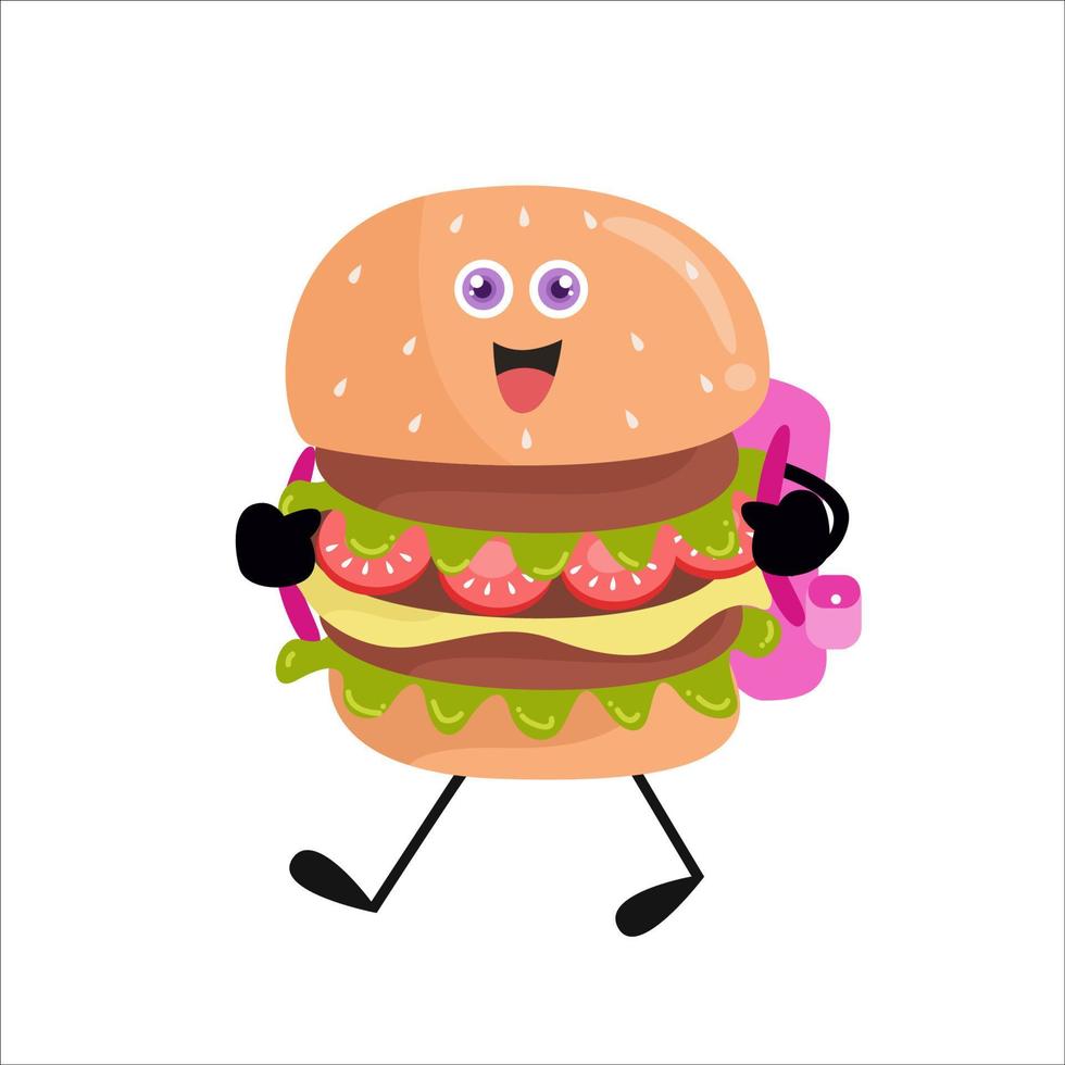 Cute burger cartoon with various activities vector