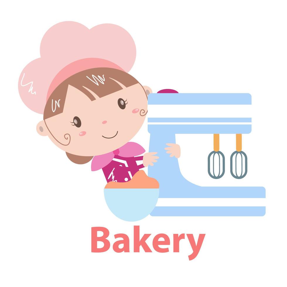 ilustración de vector de logotipo de panadería con arte de dibujos animados de niña linda