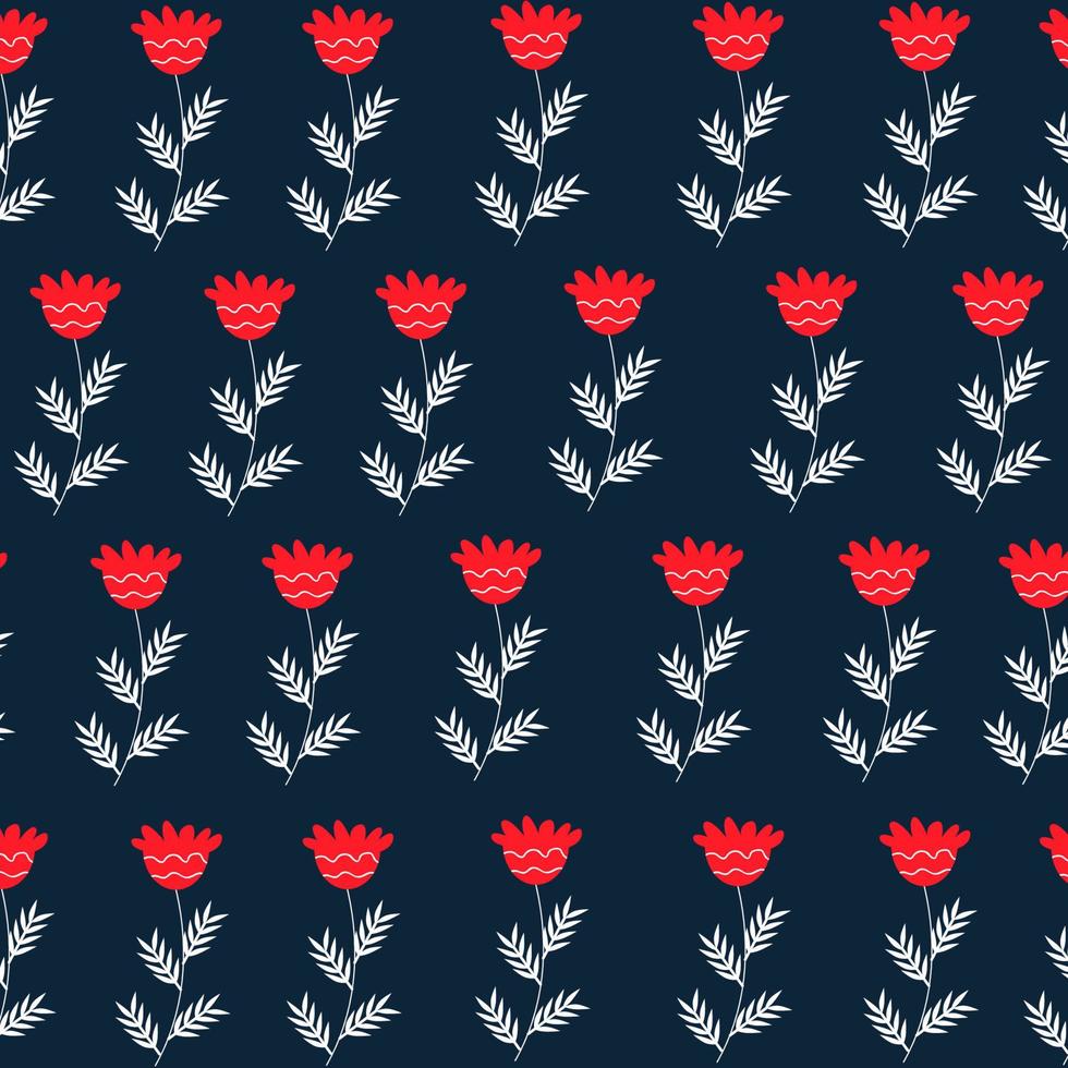 Vector illustration of flat pattern with simple flowers and leaves
