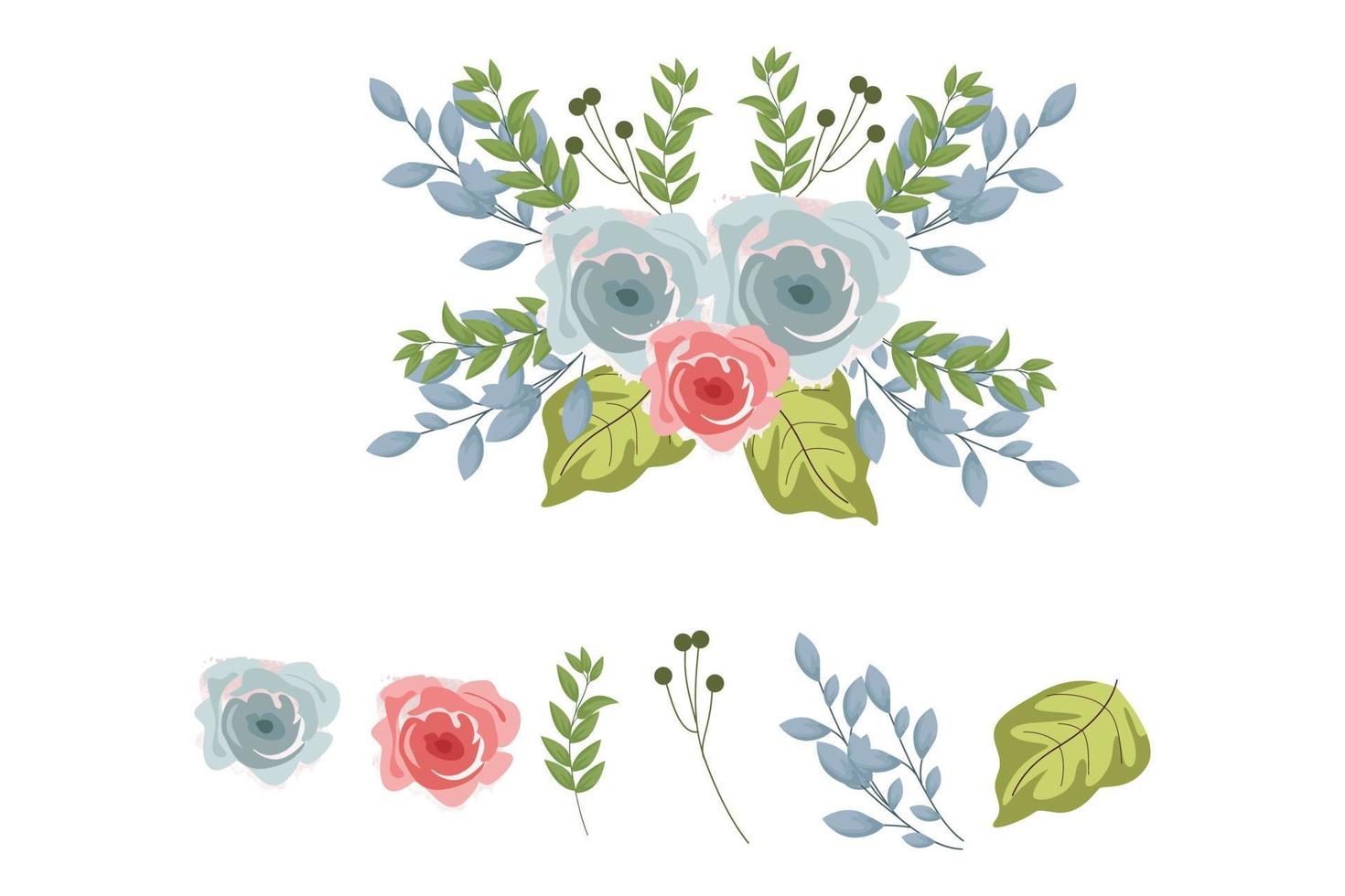 A variety of colorful arrangements of beautiful leaves and flowers vector