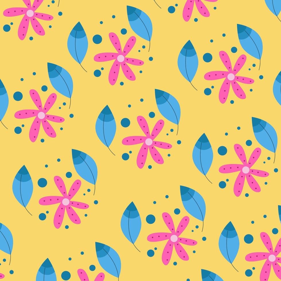 Vector illustration of flat pattern with simple flowers and leaves