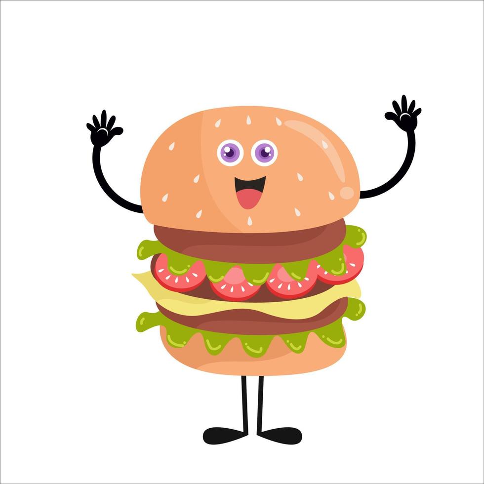 Cute burger cartoon with various activities vector