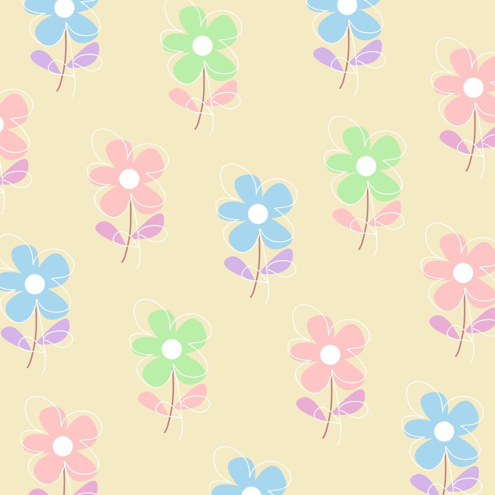 ilustración vectorial de patrón plano con flores y hojas simples vector