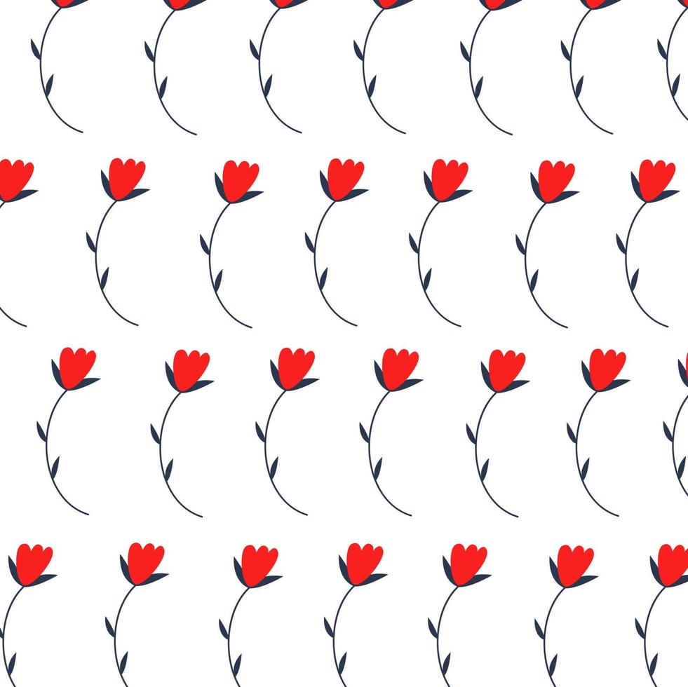 Vector illustration of flat pattern with simple flowers and leaves