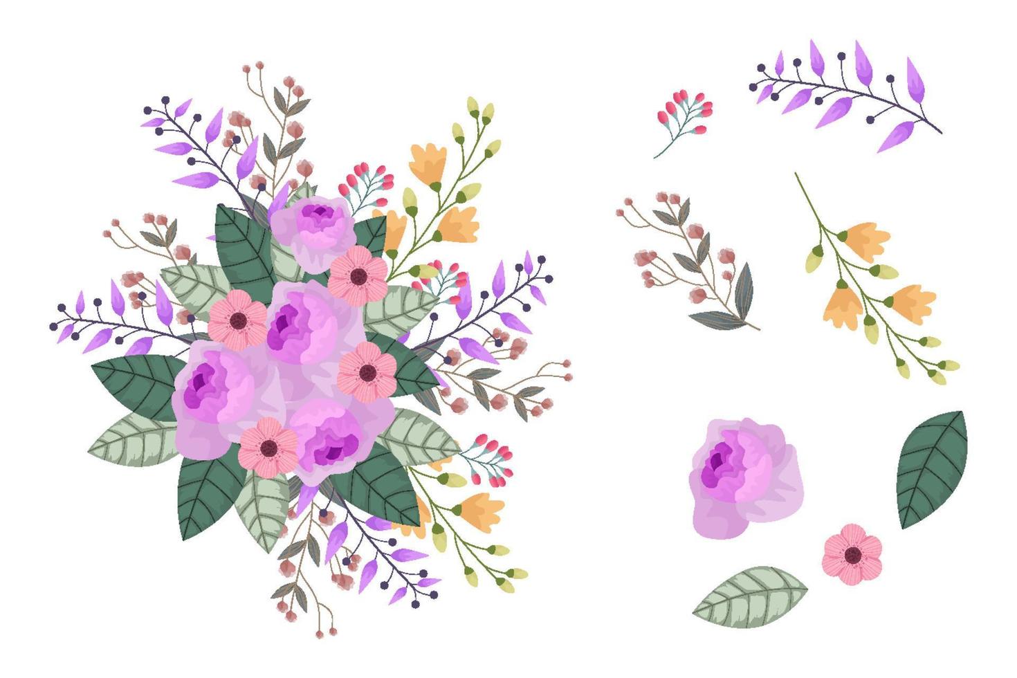 A variety of colorful arrangements of beautiful leaves and flowers vector