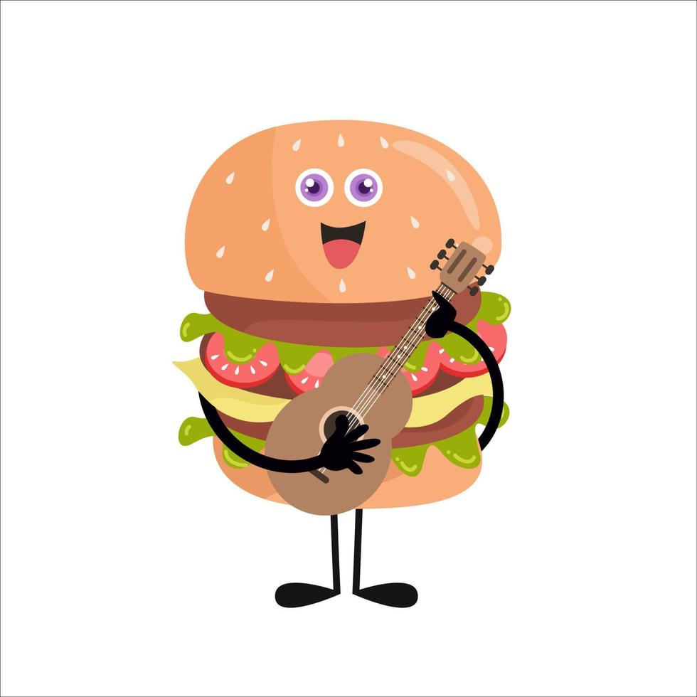 Cute burger cartoon with various activities vector