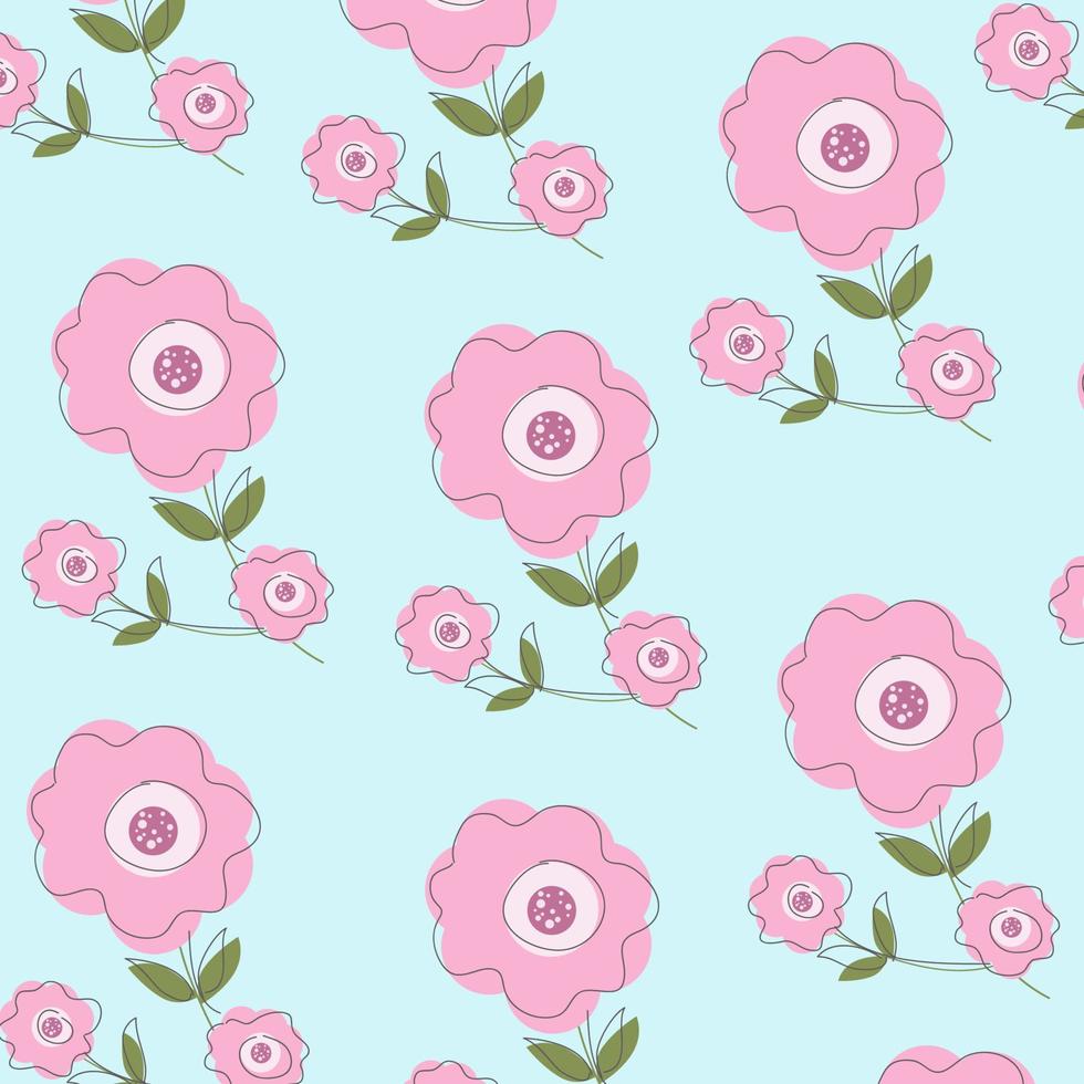 Vector illustration of flat pattern with simple flowers and leaves