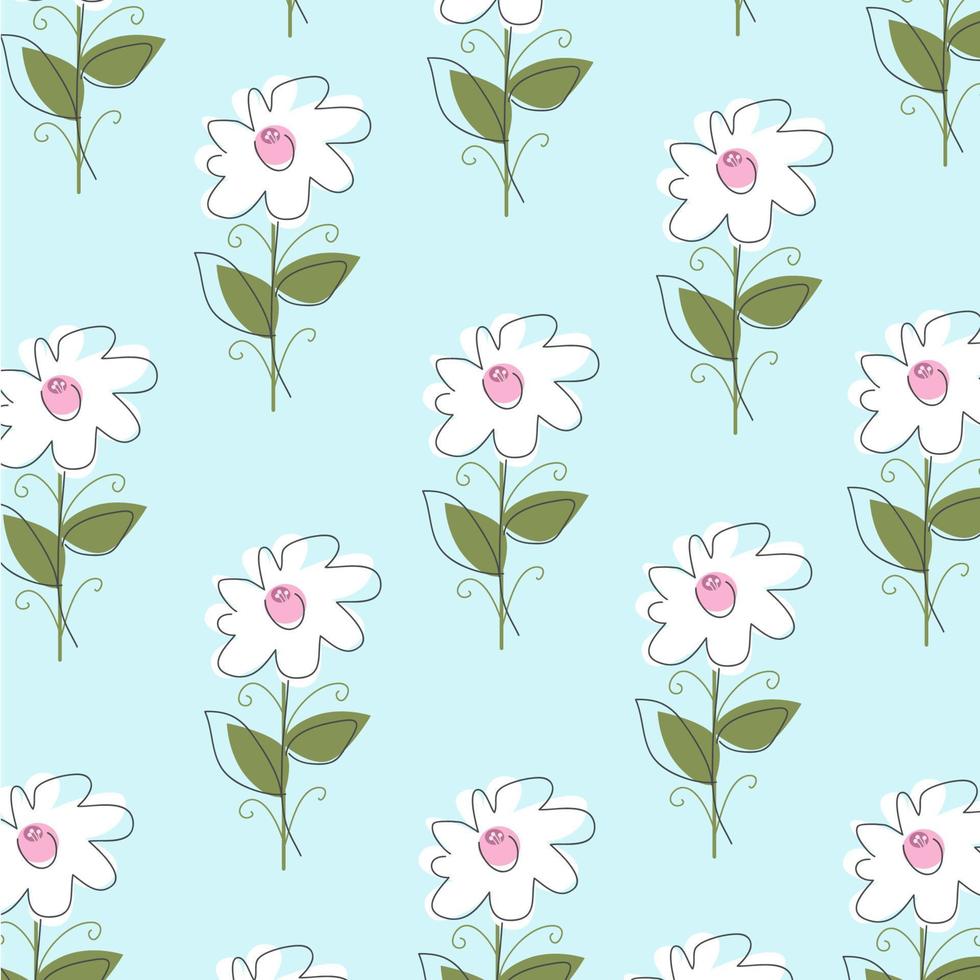 Vector illustration of flat pattern with simple flowers and leaves.