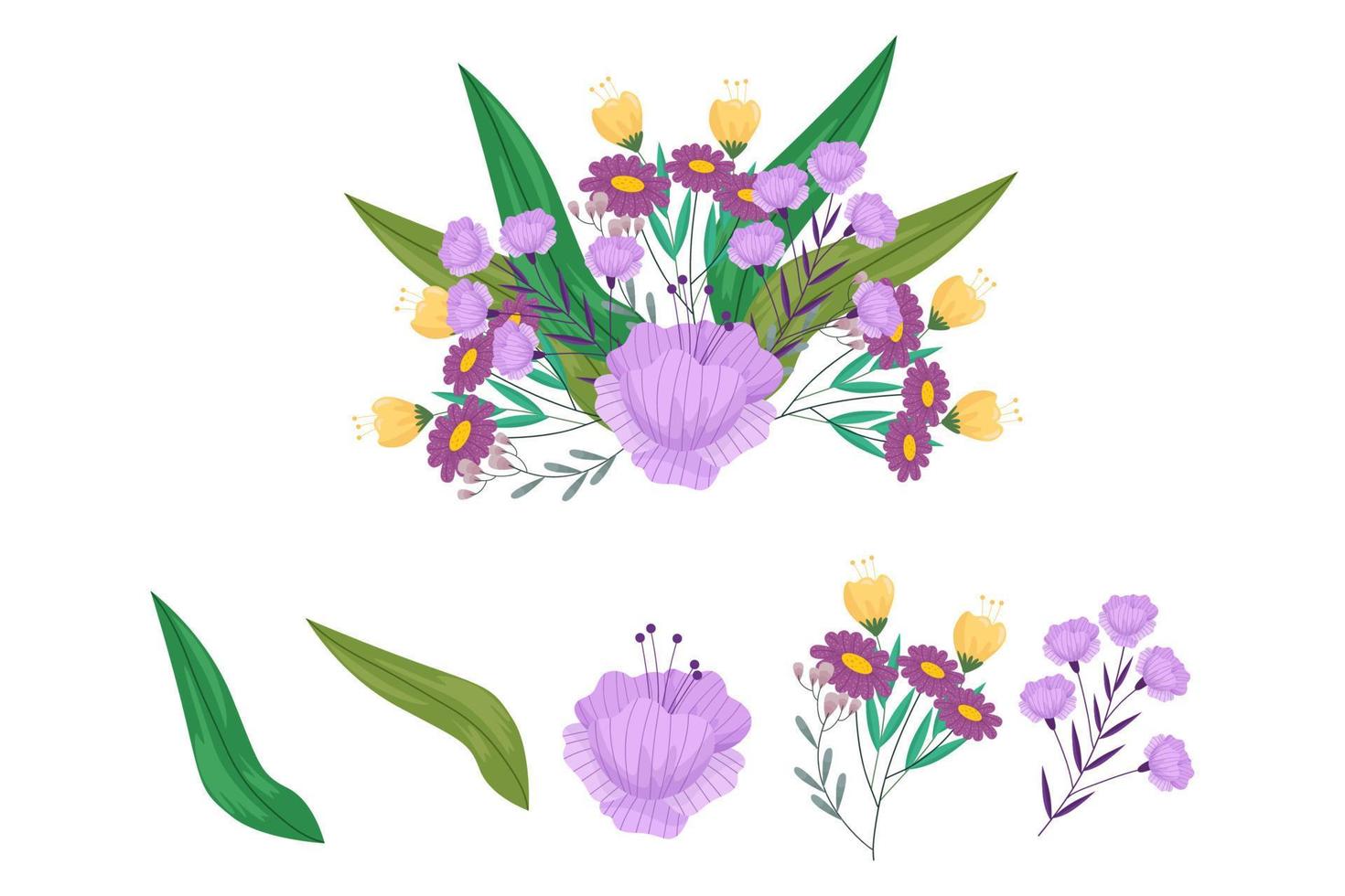 A variety of colorful arrangements of beautiful leaves and flowers vector