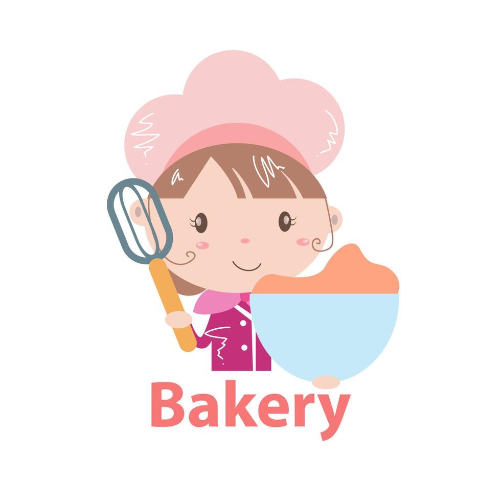 ilustración de vector de logotipo de panadería con arte de dibujos animados de niña linda