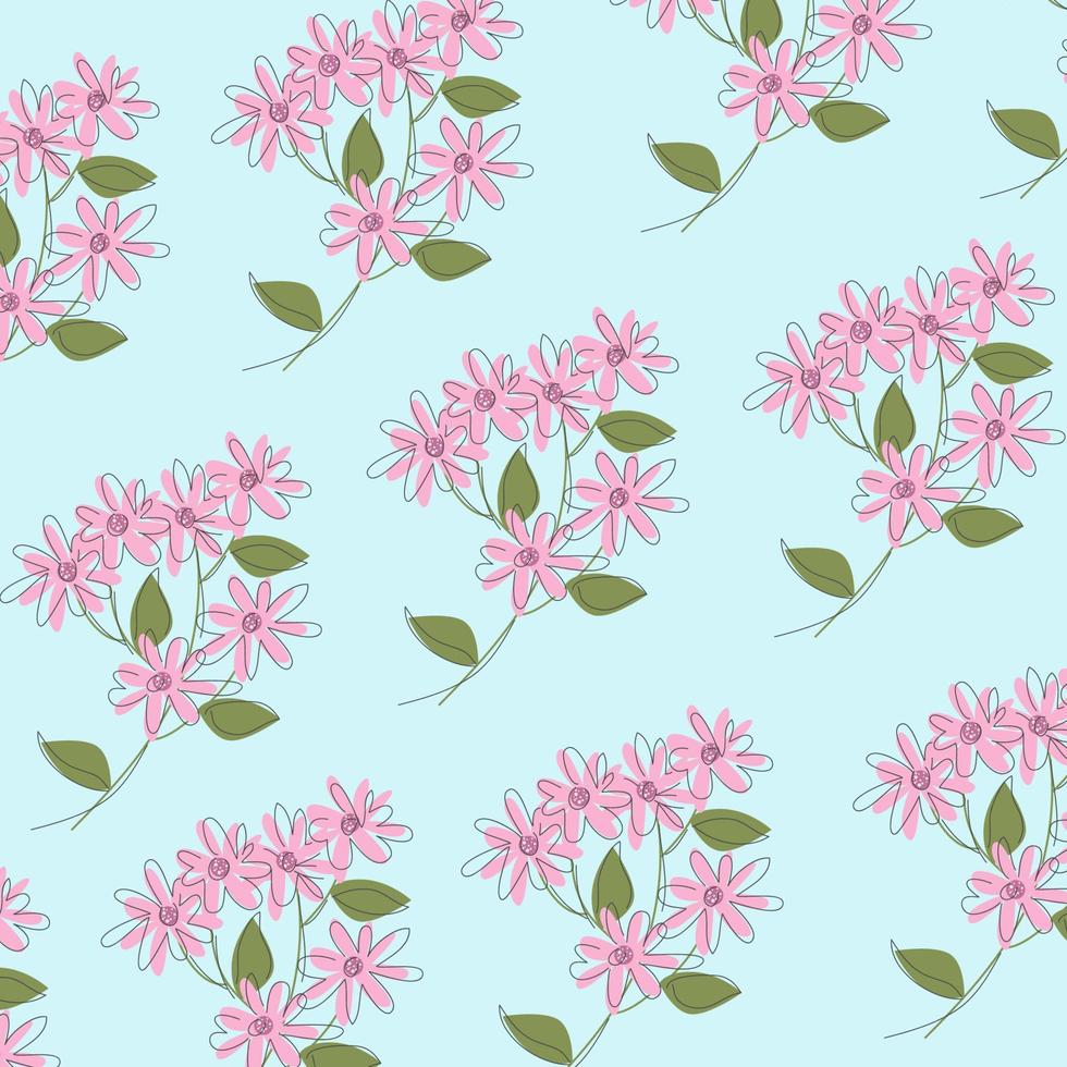 Vector illustration of flat pattern with simple flowers and leaves