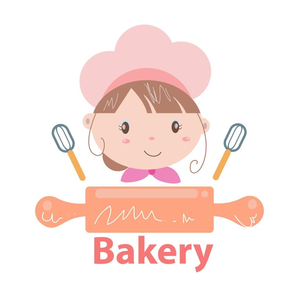 ilustración de vector de logotipo de panadería con arte de dibujos animados de niña linda