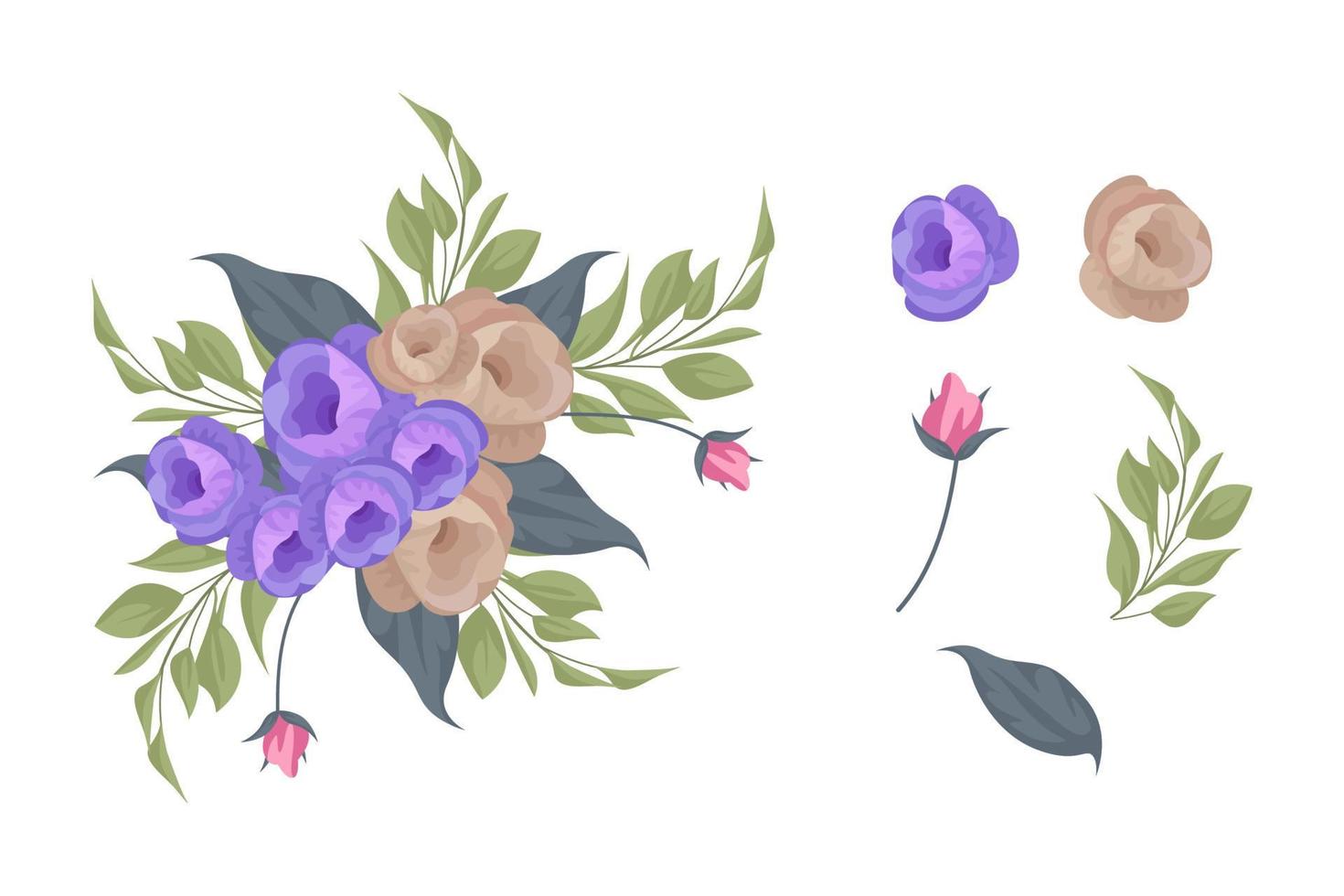 A variety of colorful arrangements of beautiful leaves and flowers vector