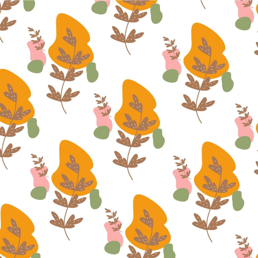 Vector illustration of flat pattern with simple flowers and leaves.