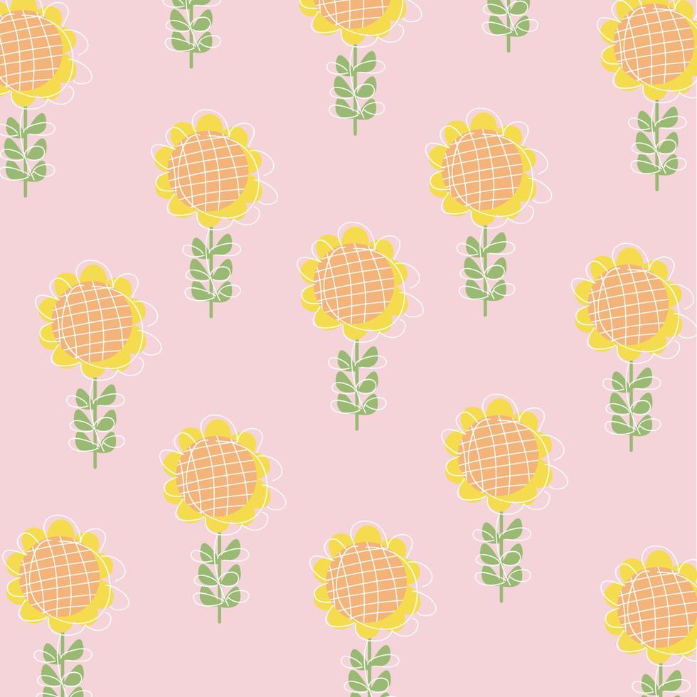 Vector illustration of flat pattern with simple flowers and leaves