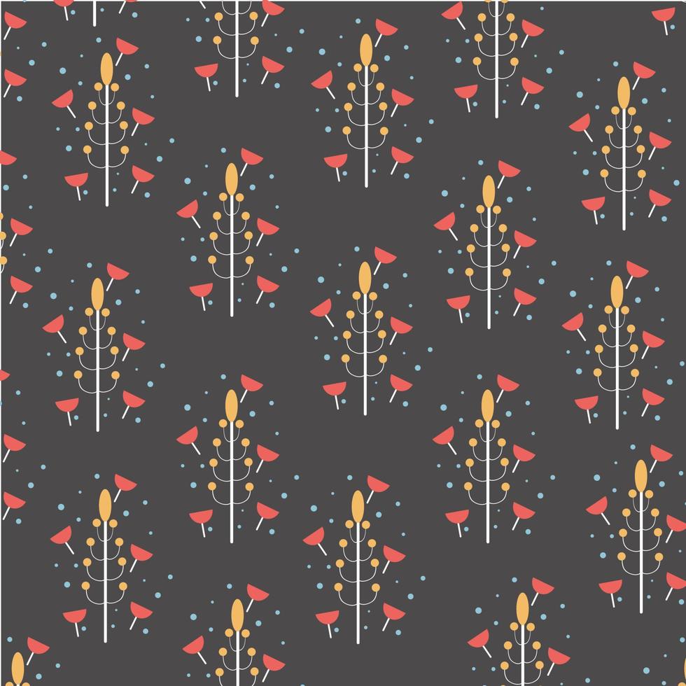 Vector illustration of flat pattern with simple flowers and leaves