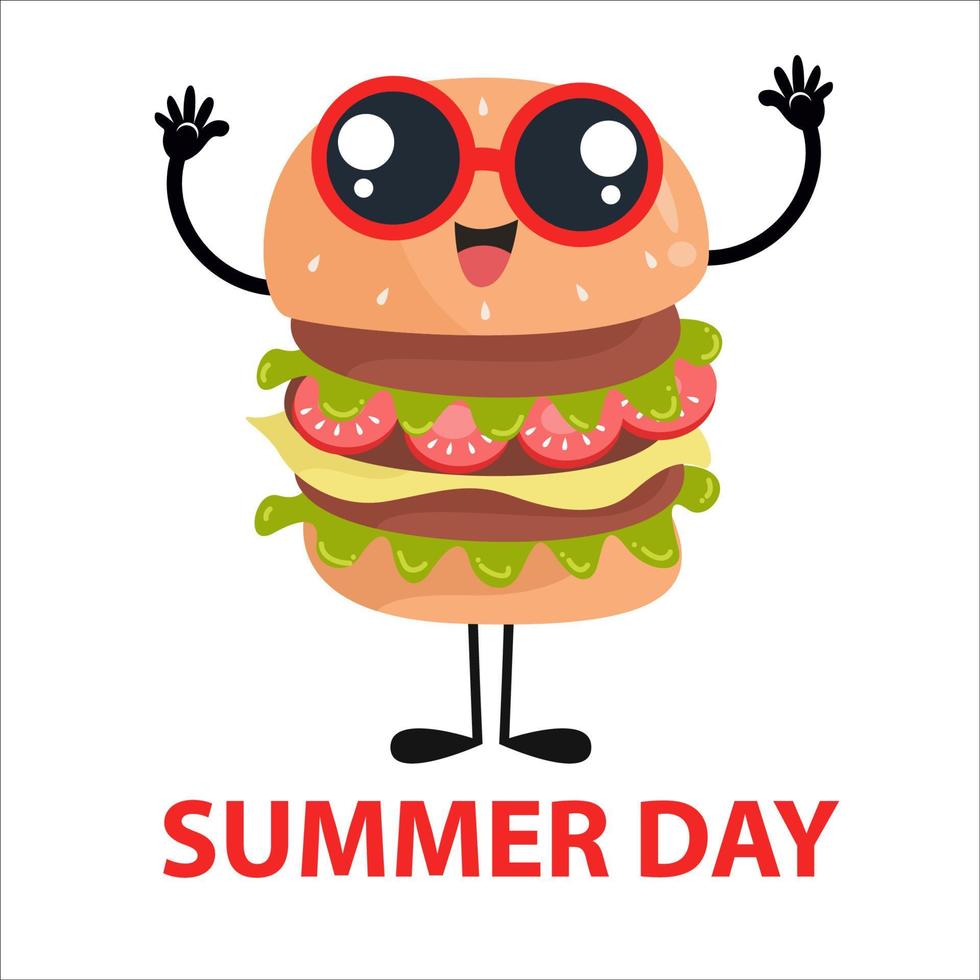 Cute burger cartoon with various activities vector